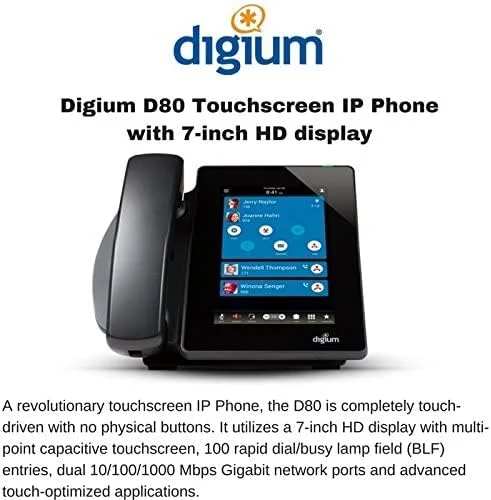 تلفن تحت شبکه Digium D80 با صدای HD، گیگابیتی، نمایشگر رنگی 7.0 اینچی، لمسی خازنی