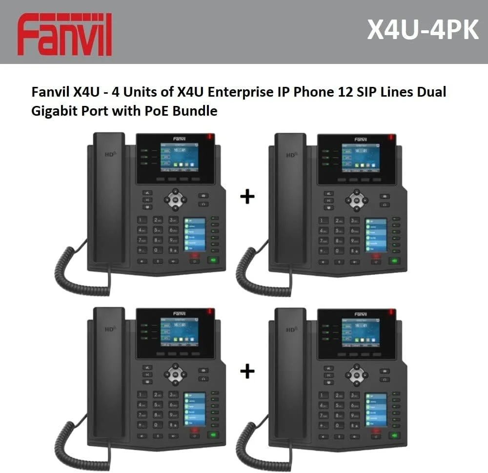 تلفن تحت شبکه گیگابیتی Fanvil مدل X4U، تلفن رومیزی سازمانی SIP با نمایشگر LCD دو رنگ (بسته 4 عددی) تلفن تحت شبکه گیگابیتی Fanvil مدل X4U، تلفن رومیزی سازمانی SIP با نمایشگر LCD دو رنگ (بسته 4 عددی)
