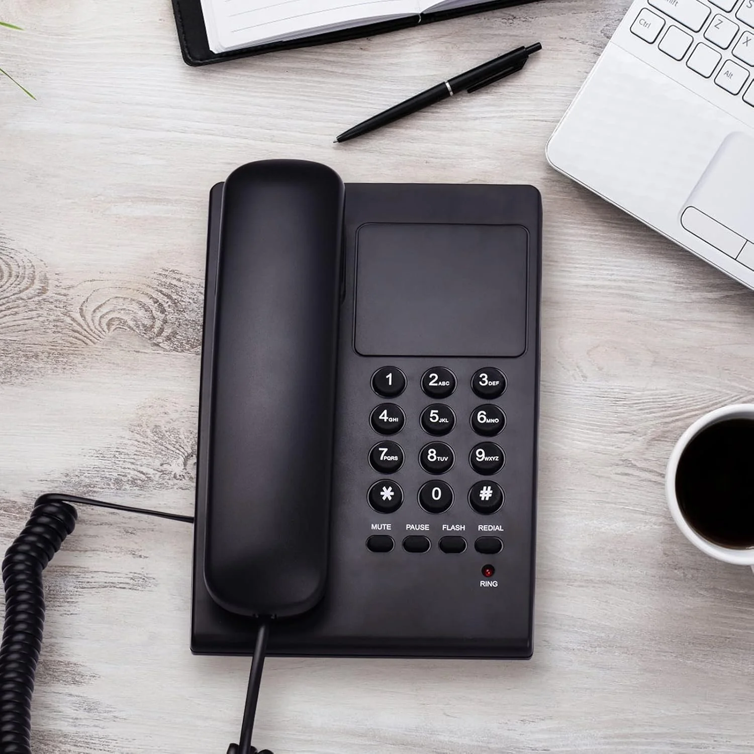 تلفن رومیزی سیم دار مشکی Fawoonu، تلفن ثابت قابل نصب روی دیوار با پشتیبانی از زنگ/کنترل دریافت گوشی، عملکرد بی صدا کردن، شماره گیری مجدد برای هتل، اداره، تجارت، خانه تلفن رومیزی سیم دار مشکی Fawoonu، تلفن ثابت قابل نصب روی دیوار با پشتیبانی از زنگ/کنترل دریافت گوشی، عملکرد بی صدا کردن، شماره گیری مجدد برای هتل، اداره، تجارت، خانه