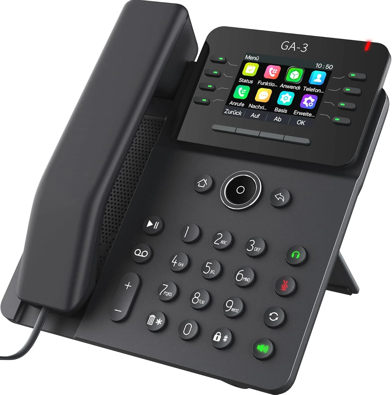 تلفن تحت شبکه GEQUDIO مدل GX3+ به همراه آداپتور برق - سازگار با SIP VoIP، Fritzbox و Speedport - تماس هندزفری و صفحه نمایش رنگی - دفترچه راهنمای آلمانی (PDF) برای Fritz Box و Telekom Speedport