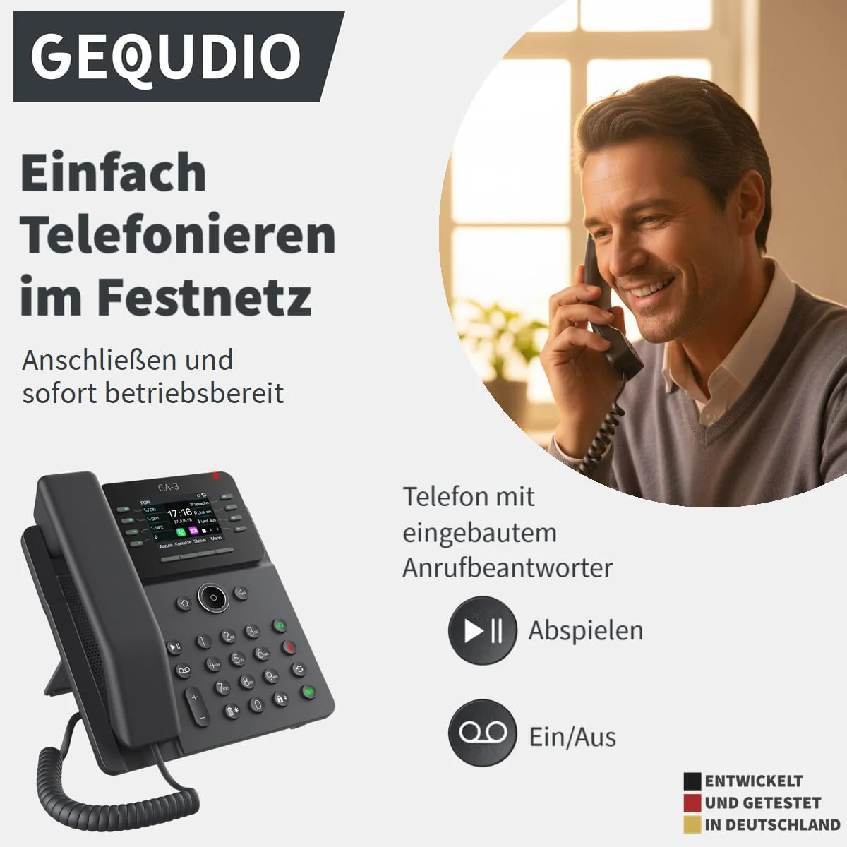 تلفن تحت شبکه GEQUDIO مدل GX3+ به همراه آداپتور برق - سازگار با SIP VoIP، Fritzbox و Speedport - تماس هندزفری و صفحه نمایش رنگی - دفترچه راهنمای آلمانی (PDF) برای Fritz Box و Telekom Speedport تلفن تحت شبکه GEQUDIO مدل GX3+ به همراه آداپتور برق - سازگار با SIP VoIP، Fritzbox و Speedport - تماس هندزفری و صفحه نمایش رنگی - دفترچه راهنمای آلمانی (PDF) برای Fritz Box و Telekom Speedport