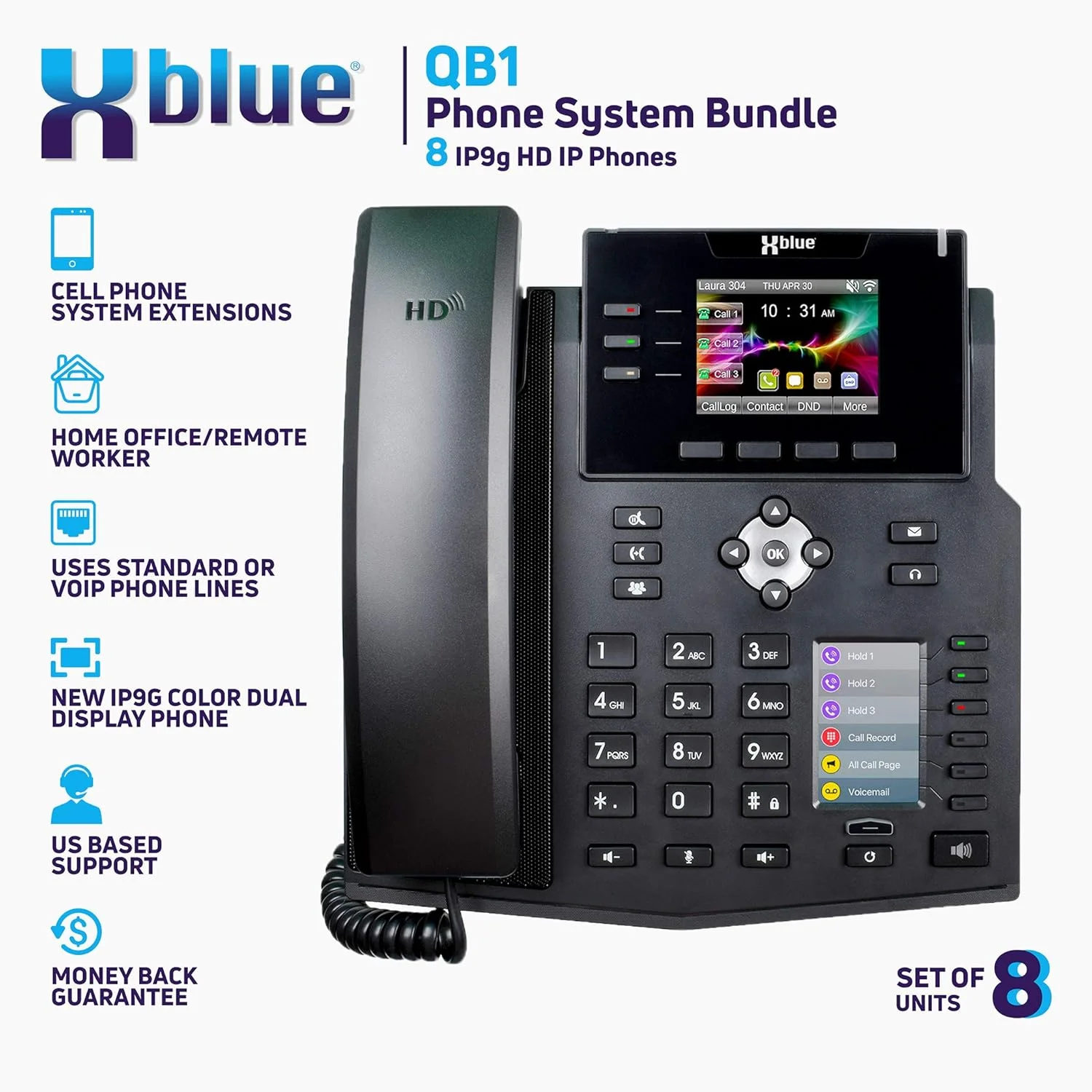 مجموعه سیستم XBLUE QB با 8 تلفن IP9g IP شامل اپراتور خودکار، پست صوتی، تلفن همراه و داخلی تلفن راه دور و ضبط تماس مجموعه سیستم XBLUE QB با 8 تلفن IP9g IP شامل اپراتور خودکار، پست صوتی، تلفن همراه و داخلی تلفن راه دور و ضبط تماس