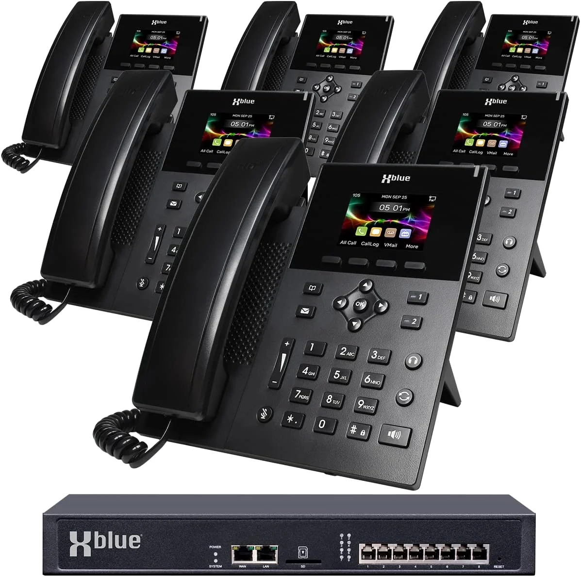 مجموعه سیستم XBLUE QB2 با 6 تلفن IP5g IP شامل اپراتور خودکار، پست صوتی، تلفن همراه و داخلی تلفن راه دور و ضبط تماس