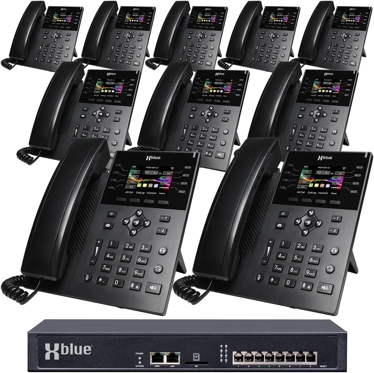 بسته سیستم XBLUE QB2 با 10 تلفن IP8g IP شامل اپراتور خودکار، پست صوتی، تلفن همراه و داخلی تلفن راه دور و ضبط تماس
