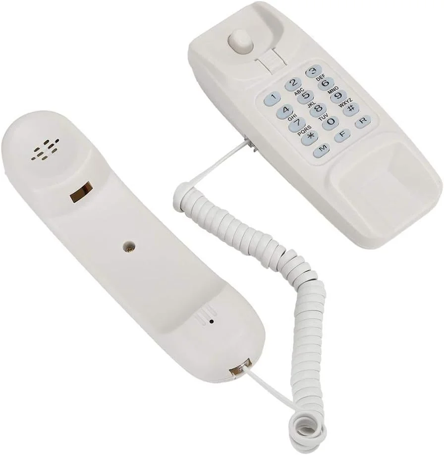تلفن ثابت، تلفن رومیزی و دیواری با قابلیت شماره گیری مجدد آخرین شماره برای خانه، دفتر، هتل (سفید)
