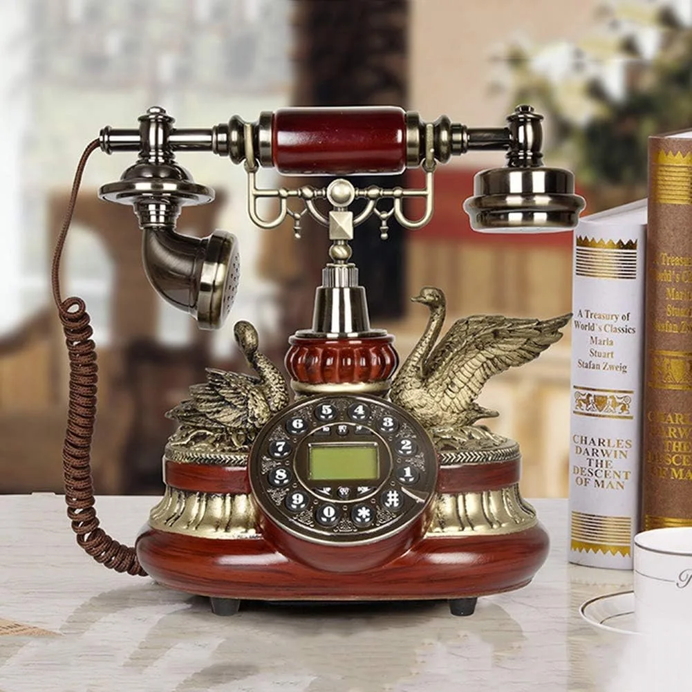 تلفن رومیزی چوبی و رزینی تمکین، طراحی کلاسیک و زیبا، عملکرد شماره‌گیری DTMF و IP خودکار، مناسب برای دکوراسیون