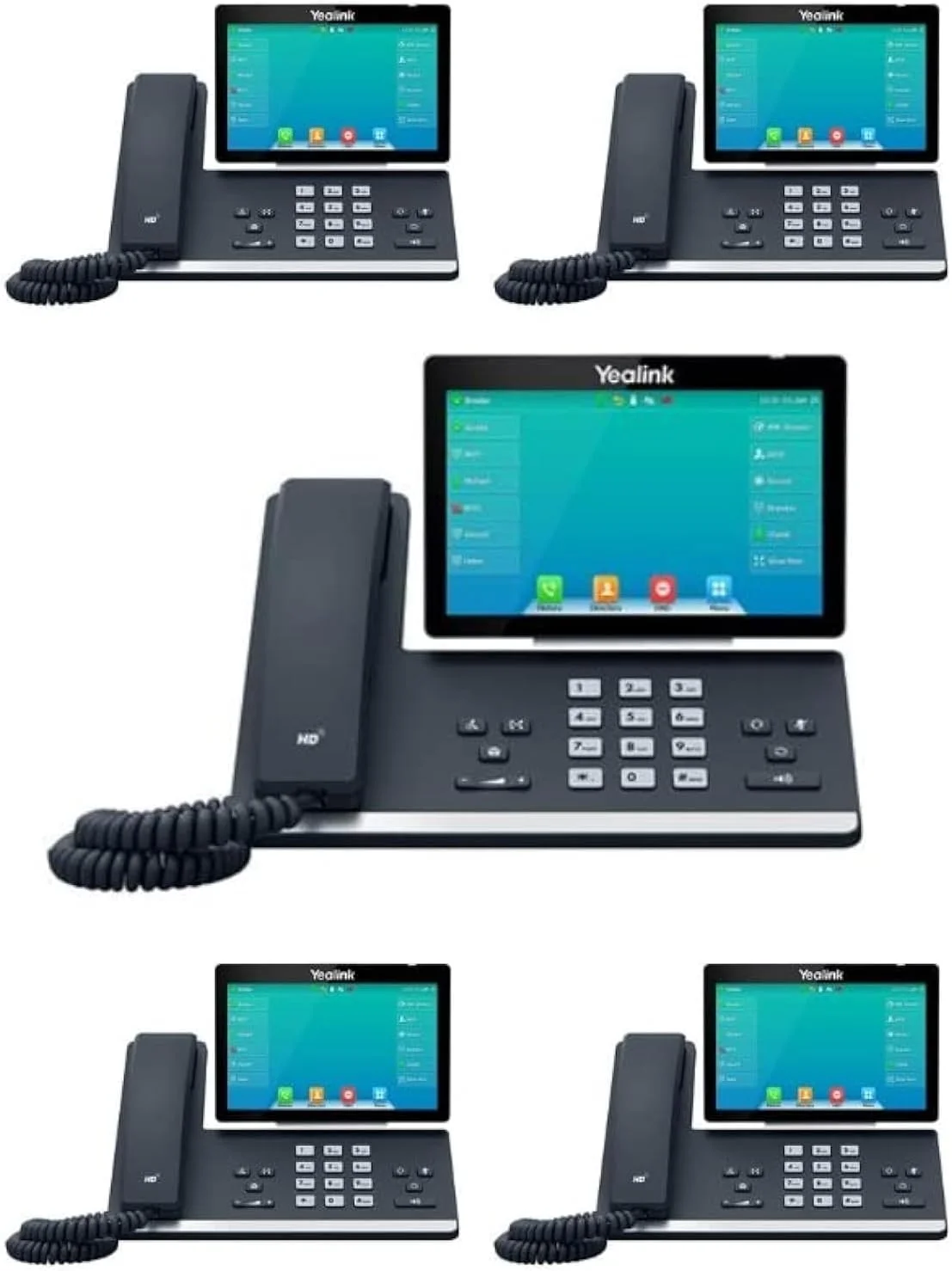 تلفن تحت شبکه یالینک SIP-T57W [بسته 5 عددی] 16 اکانت ویپ. صفحه نمایش لمسی رنگی 7 اینچی قابل تنظیم. USB 2.0، وای فای 802.11ac، اترنت گیگابیتی دو پورت، 802.3af PoE، آداپتور برق شامل نمی شود (SIP-T57W)