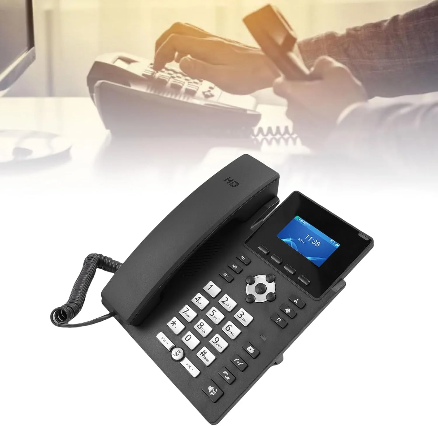 تلفن تحت شبکه تجاری YUEHISY با قابلیت پشتیبانی از هدست، پشتیبانی از 2 خط سرویس، PoE یکپارچه، تلفن LCD گرافیکی 2.4 اینچی برای کسب و کارهای کوچک