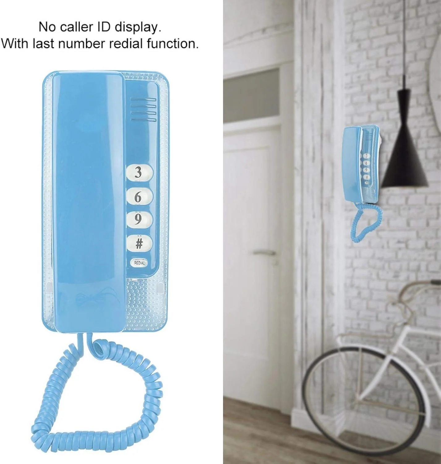 تلفن دیواری کوچک Diyeeni، تلفن رومیزی سیمی با قابلیت Flash و قطع صدا، رابط RJ45 با تغذیه از خط تلفن، تلفن خانگی برای هتل، خانواده، مدرسه (آبی)