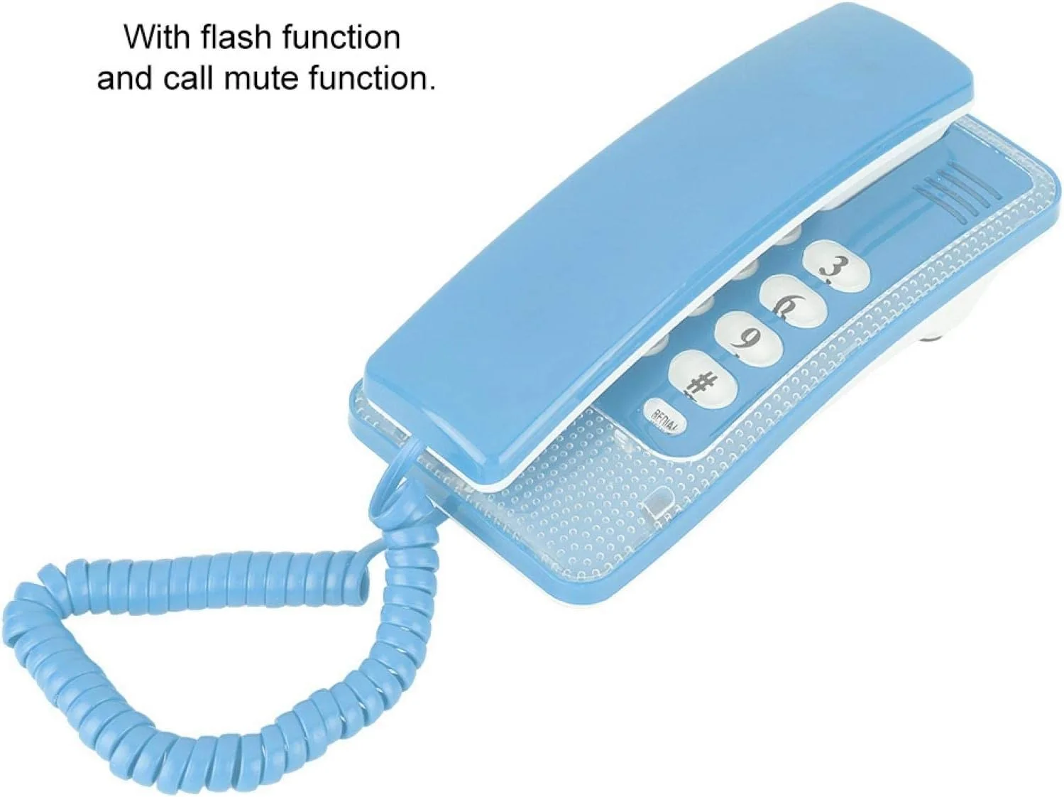 تلفن دیواری کوچک Diyeeni، تلفن رومیزی سیمی با قابلیت Flash و قطع صدا، رابط RJ45 با تغذیه از خط تلفن، تلفن خانگی برای هتل، خانواده، مدرسه (آبی)