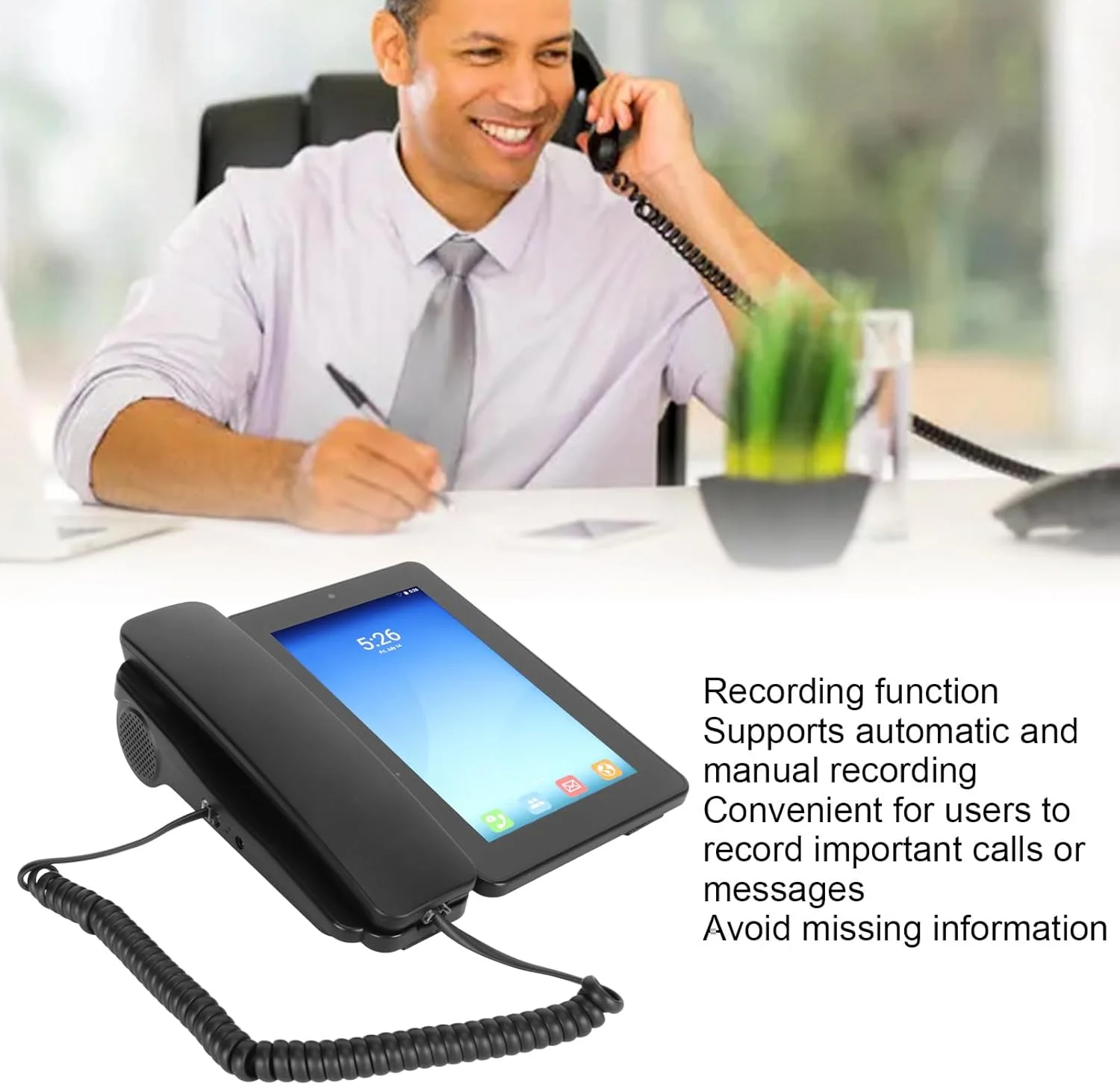 تلفن ثابت شبکه VOIP اداری و خانگی با صفحه لمسی 7.0 اینچی، تلفن تصویری درب وای فای، رابط های متعدد برای اندروید 6.0.1