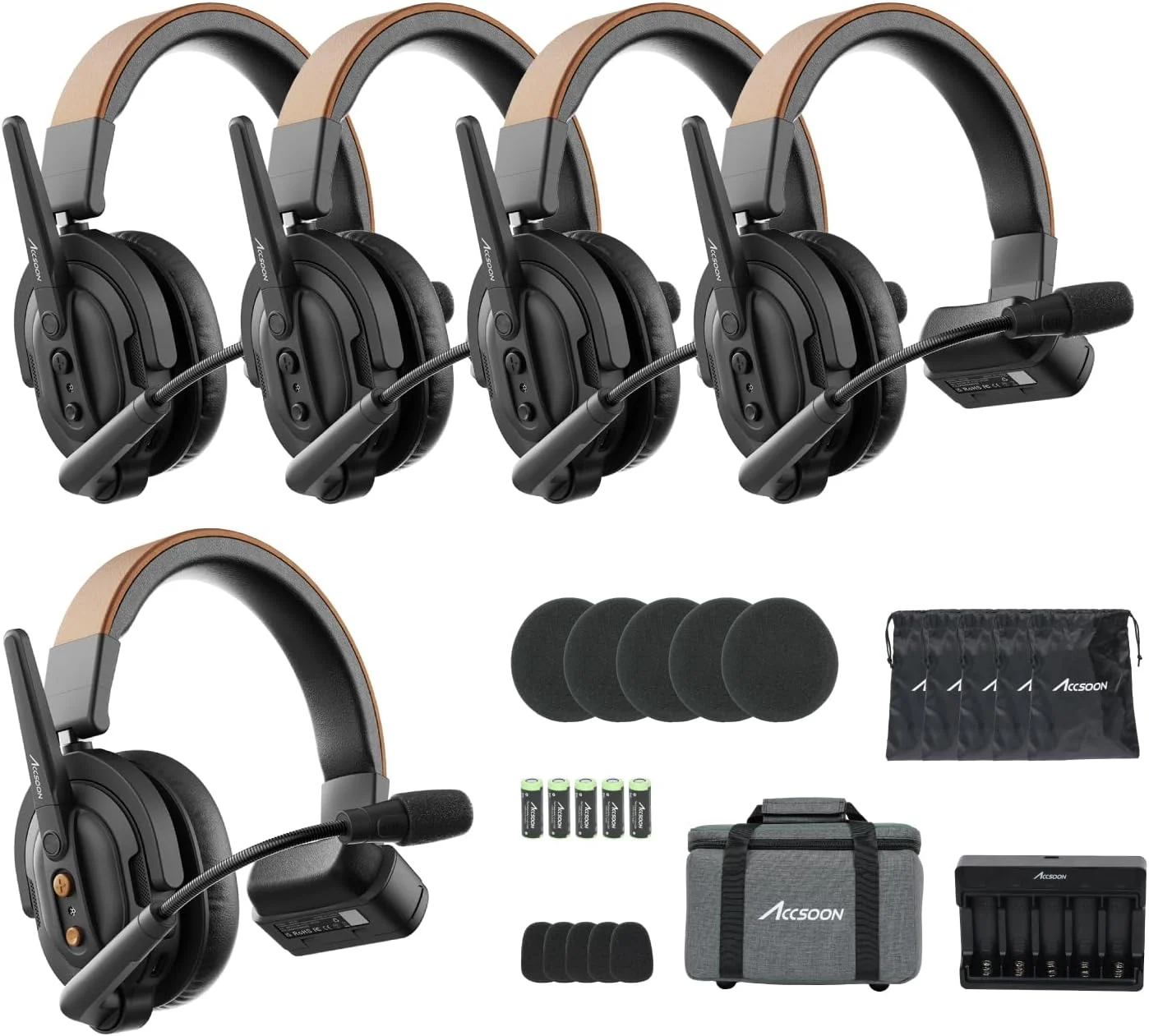 سیستم اینترکام هدست بی سیم Accsoon Como SE، هدست بی سیم فول دوبلکس 2.4 گیگاهرتز برای 5 نفر، برد 400 متری، هدست مکالمه گروهی، عمر باتری بیش از 30 ساعت، 1 هاست و 4 ریموت