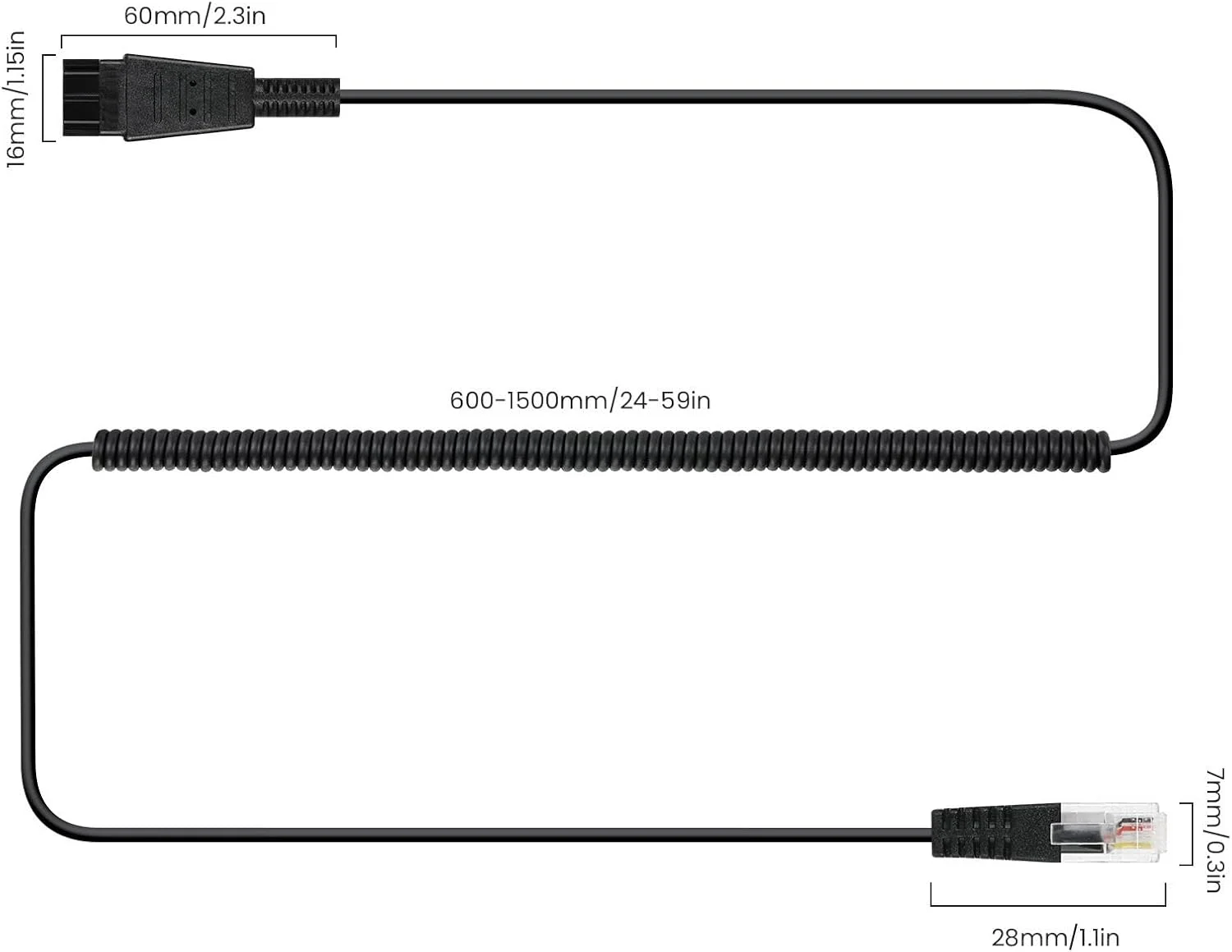 کابل آداپتور RJ9 به QD، کابل سیم پیچ قطع سریع RJ9 سازگار، برای هدست های QD، برای Avaya IP 1608 1616 9610 9620 9620L 9620C 9630 9630G