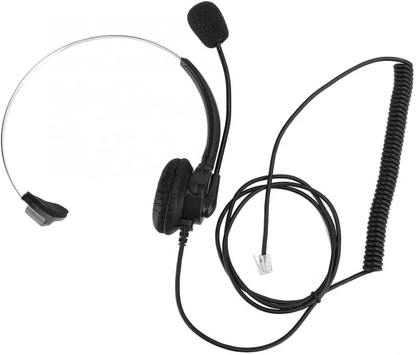 AE - تلفن هدست تک گوش تلفن ثابت هدفون با میکروفون برای استفاده خانگی هدفون سیمی برای گوشی (مشکی)