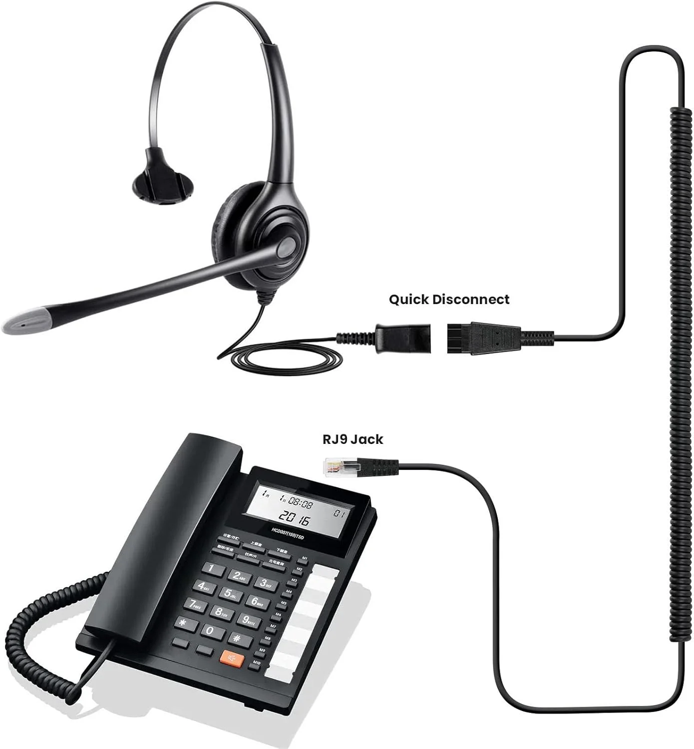 کابل آداپتور RJ9 به QD، کابل سیم پیچ قطع سریع RJ9 سازگار، برای هدست های QD، برای Avaya IP 1608 1616 9610 9620 9620L 9620C 9630 9630G