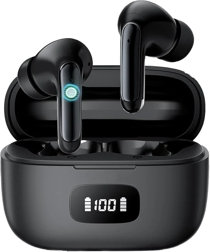 ایرپاد بی سیم LOS Airbuds 8 با قابلیت حذف نویز، هدفون های داخل گوشی بلوتوث 5.3، دارای میکروفون داخلی، مناسب ورزش، ضد آب IPX7 و 56 ساعت پخش موسیقی، نمایشگر LED میزان شارژ، سازگار با گوشی های اندروید/iOS، مشکی