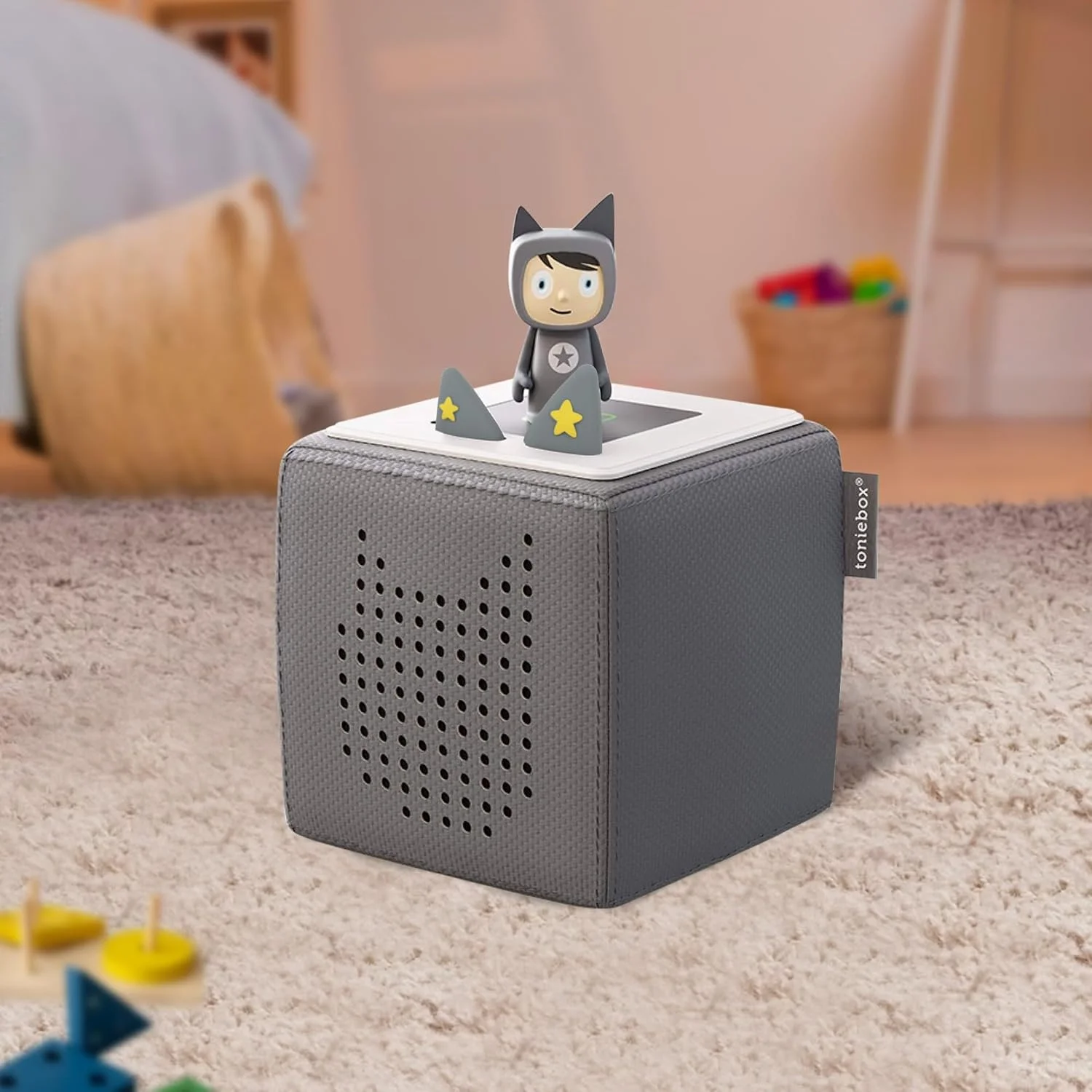 گوش های جایگزین Annmore Toniebox برای دکمه تنظیم صدا، فقط گوش های بیرونی، طرح ستاره زرد، بسته 2 عددی، خاکستری