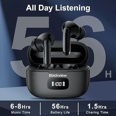 ایرپاد بی سیم LOS Airbuds 8 با قابلیت حذف نویز، هدفون های داخل گوشی بلوتوث 5.3، دارای میکروفون داخلی، مناسب ورزش، ضد آب IPX7 و 56 ساعت پخش موسیقی، نمایشگر LED میزان شارژ، سازگار با گوشی های اندروید/iOS، مشکی