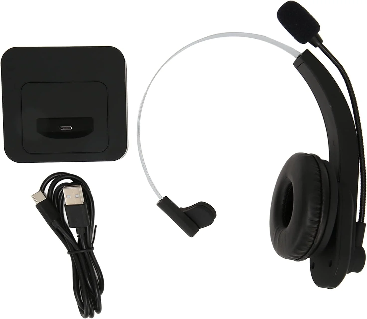 هدست تلفن بلوتوثی بی سیم تجاری با میکروفون حذف نویز و فرستنده USB برای رانندگان مراکز تماس مشکی