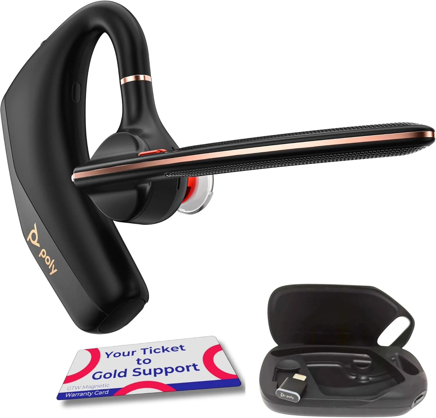 هدست بلوتوث پلی وویجر لجند 50-M، جعبه شارژ، حذف نویز با هوش مصنوعی، فناوری WindSmart با 4 میکروفون، باتری 10 ساعته، برد بی سیم 98 فوت، اتصال چند نقطه ای، دستیار صوتی، کارت GTW