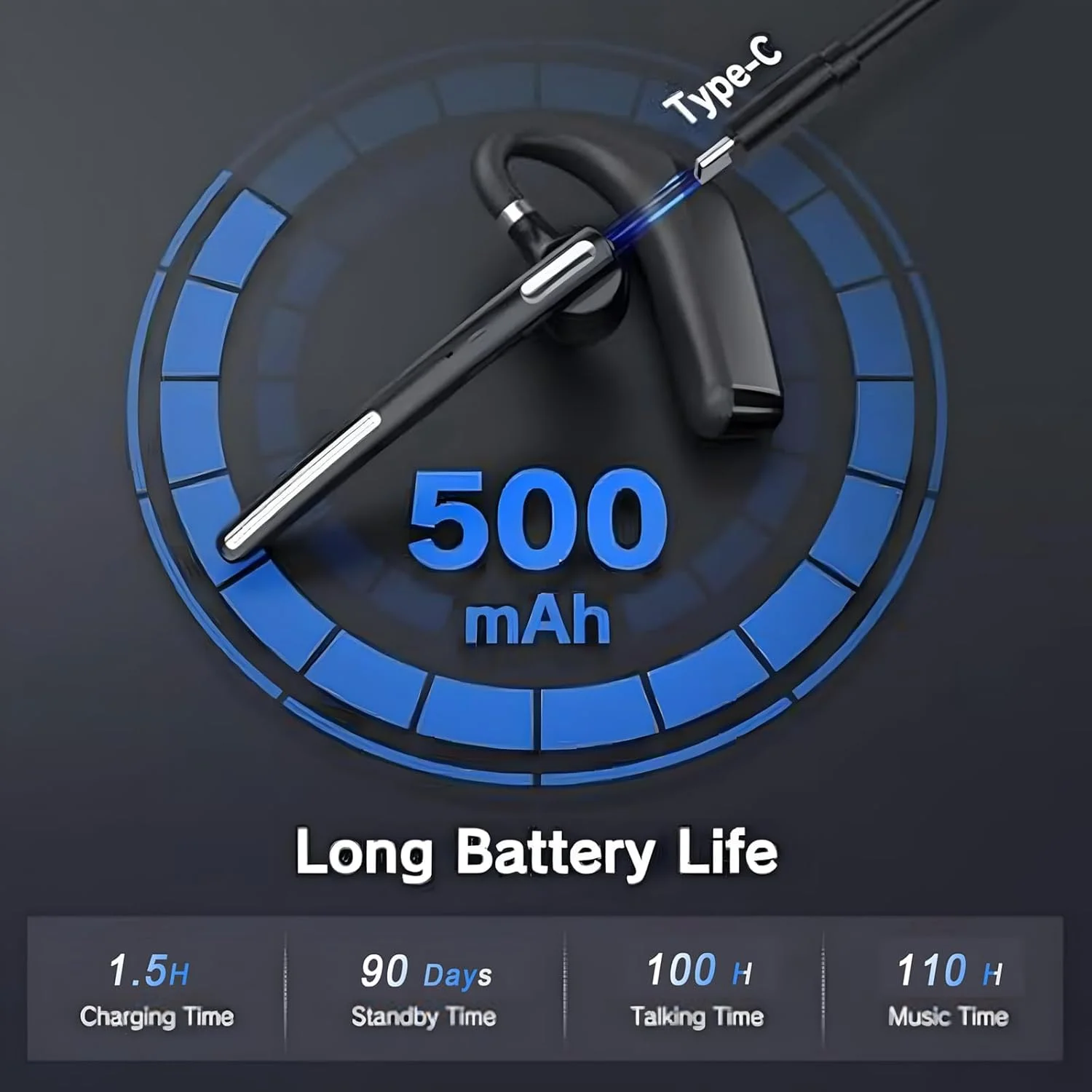 هدست بلوتوث V5.4، گوشی بلوتوث بی‌سیم با میکروفون دوگانه CVC8.0 حذف نویز، 110 ساعت مکالمه هندزفری برای تلفن همراه، iOS و اندروید، برای استفاده تجاری