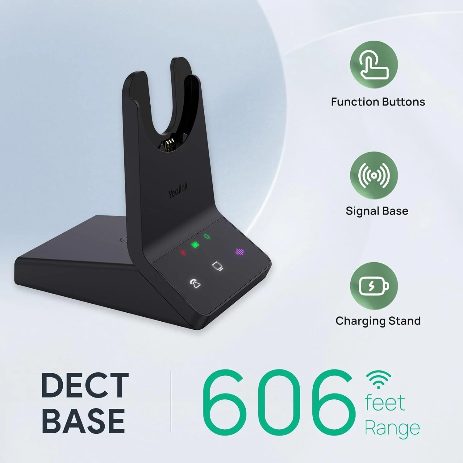 هدست بی‌سیم دوگانه UC Zoom مدل WH64 DECT و بلوتوث، با برد 185 متر، هدفون روگوشی مناسب کار با میکروفون حذف نویز 3X، زمان مکالمه 32 ساعته، زنگ، هدست اداری برای تلفن رومیزی، کامپیوتر، تلفن همراه