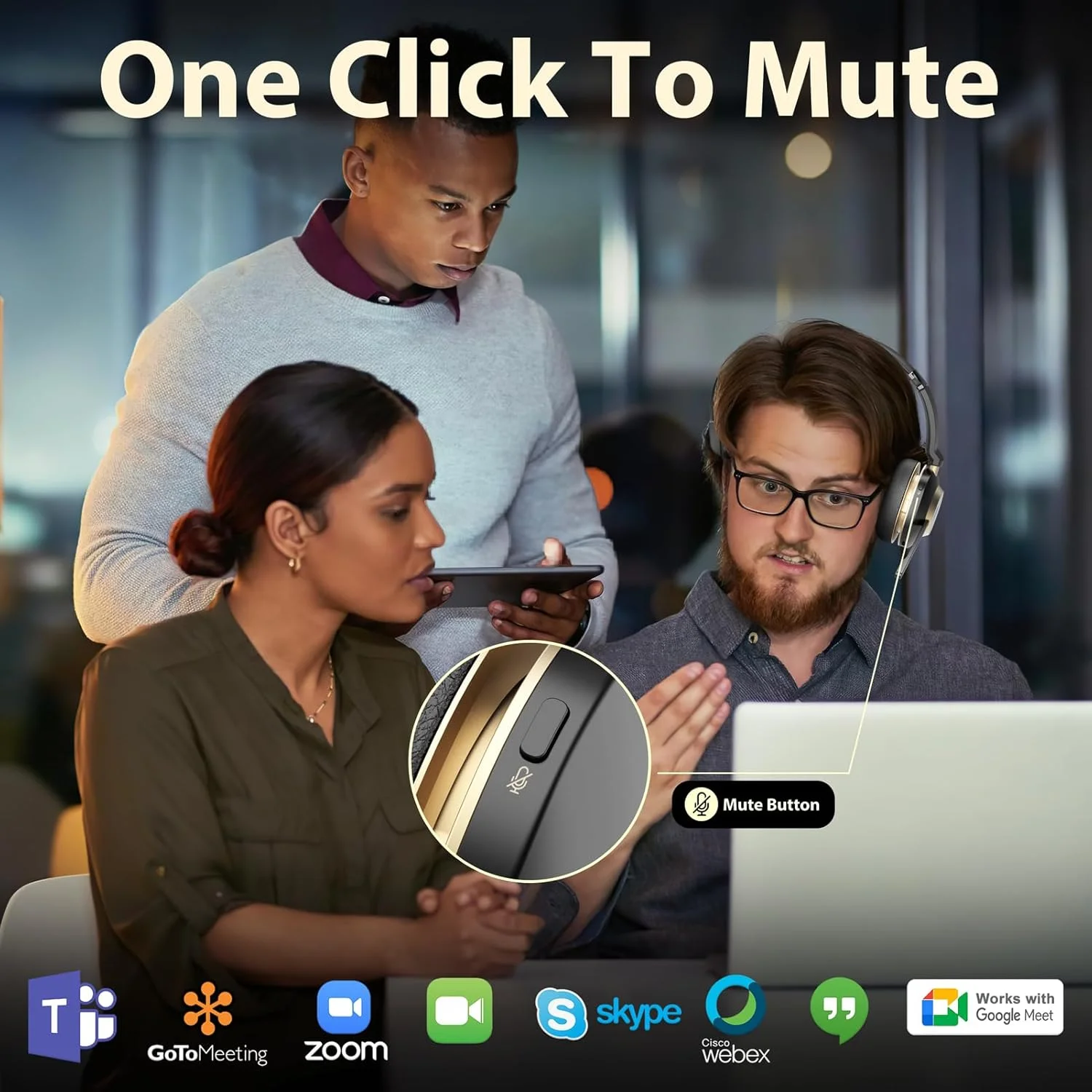 هدست بلوتوث، هدفون بی سیم با میکروفون حذف نویز و دانگل USB، هدست بی سیم با پایه شارژ و 45 ساعت زمان مکالمه برای دفتر/کامپیوتر/تلفن های همراه/Ms Teams/Skype/Zoom