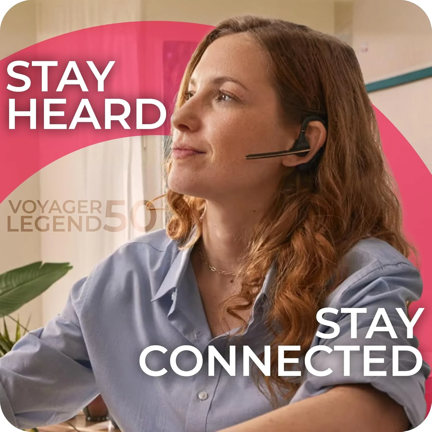 هدست بلوتوث پلی وویجر لجند 50-M، جعبه شارژ، حذف نویز با هوش مصنوعی، فناوری WindSmart با 4 میکروفون، باتری 10 ساعته، برد بی سیم 98 فوت، اتصال چند نقطه ای، دستیار صوتی، کارت GTW