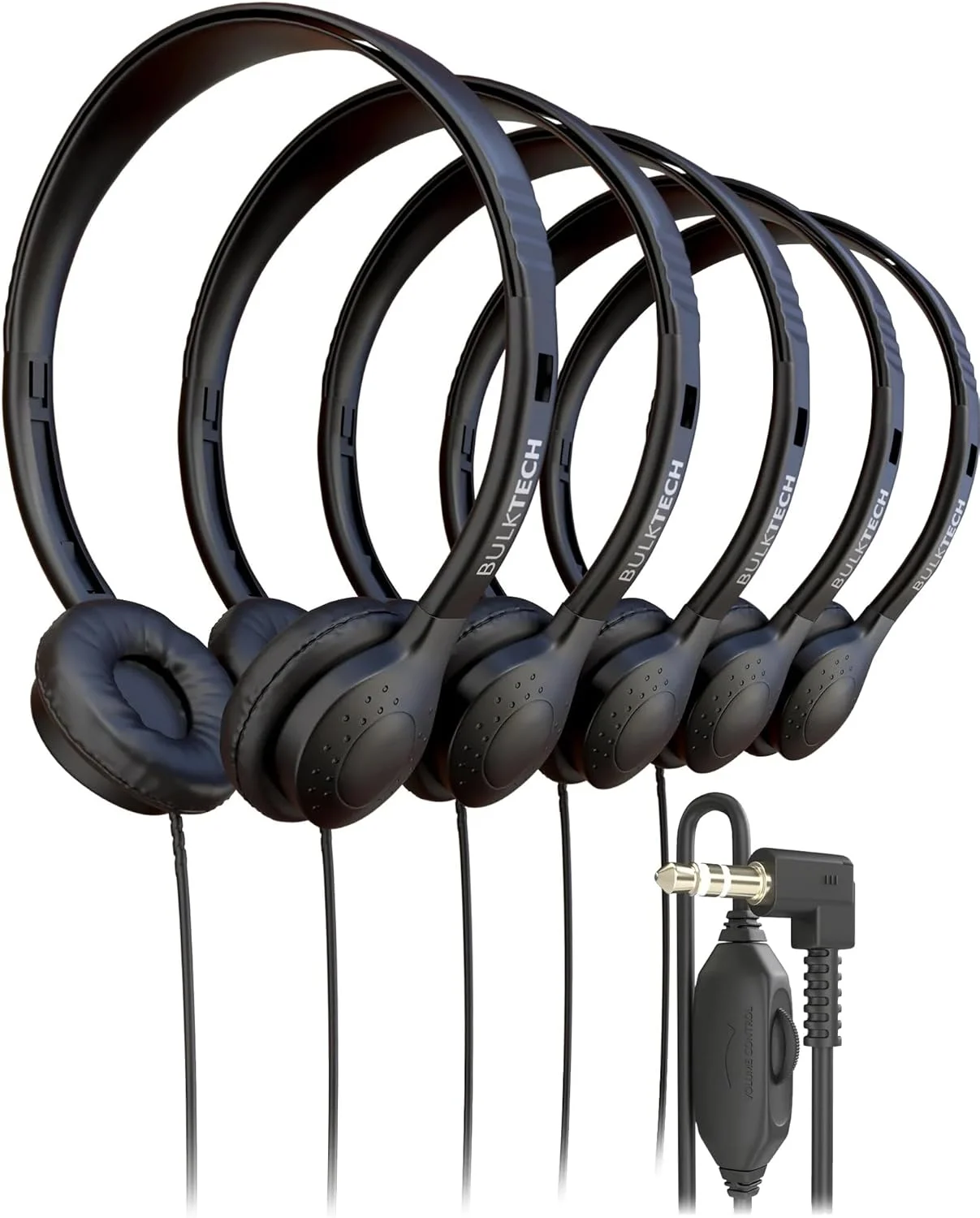 هدفون سیمی روگوشی چرمی عمده 5 عددی با رابط 3.5 میلی‌متری و کنترل از راه دور صدا، مشکی