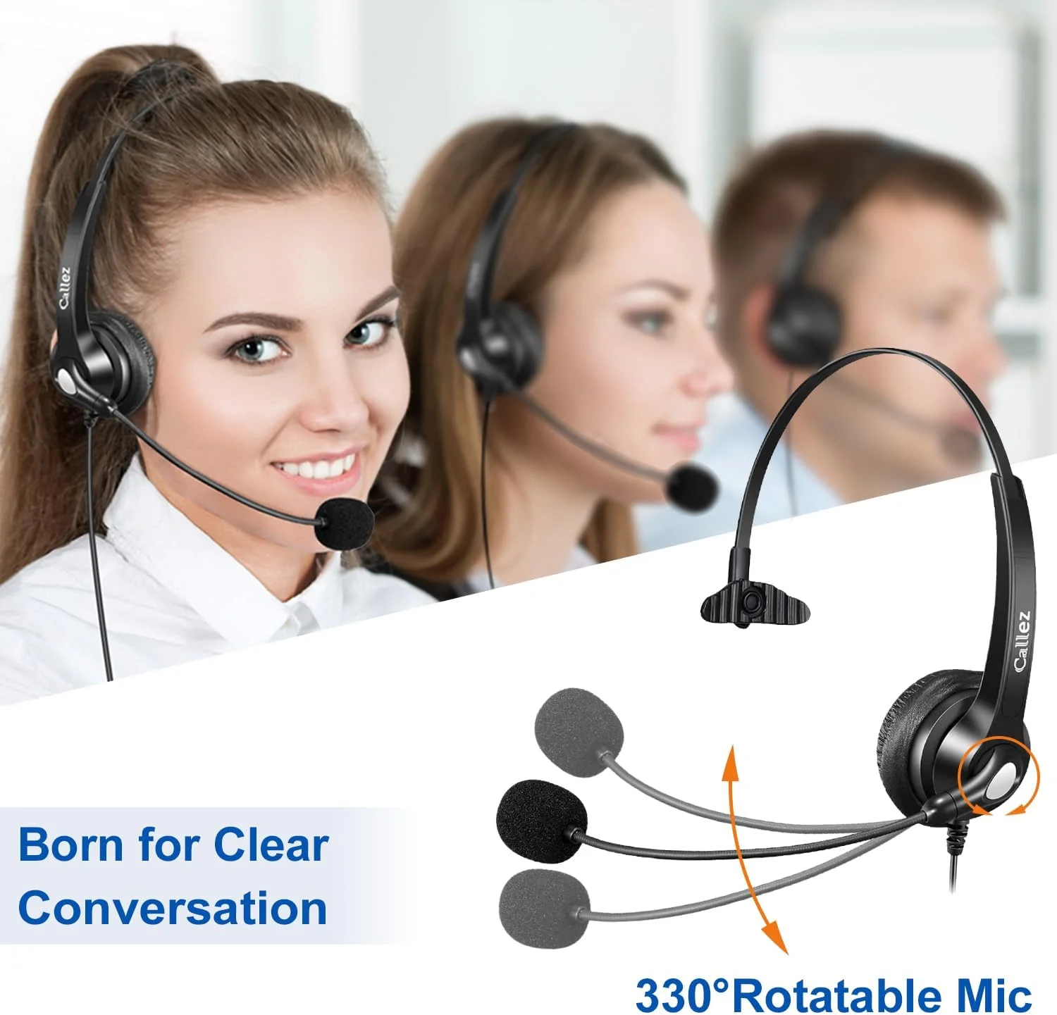 هدست تلفن کالز RJ45 با میکروفون حذف نویز، هدست تلفن مونو با قطع سریع سازگار با تلفن های ثابت IP زیمنس یونیفای OpenStage 30 40 60 80 میتل/آآسترا 6865i 6867i 5370