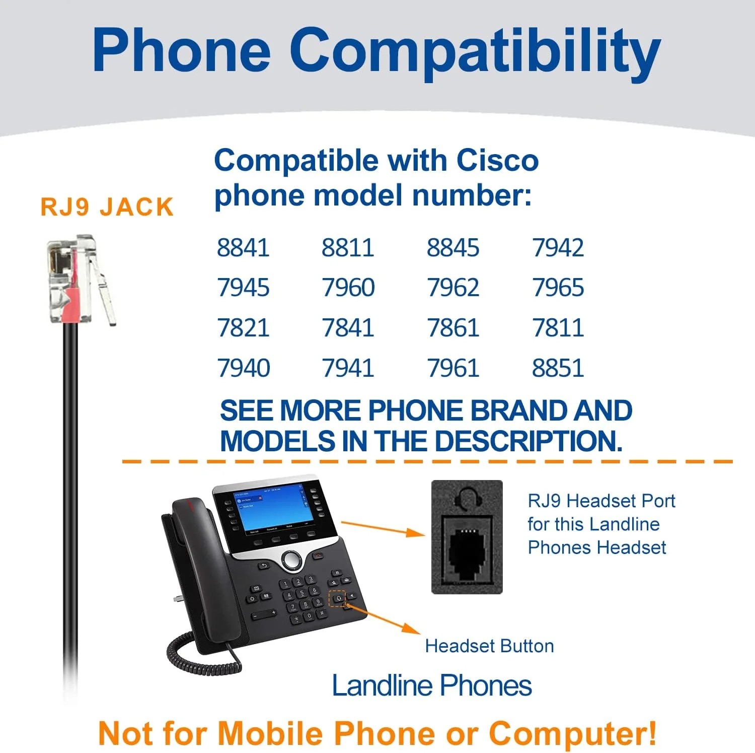 هدست تلفن کالز RJ9 برای تلفن های اداری با میکروفون حذف نویز، هدست تلفن باینورال سازگار با تلفن های سیسکو 8841 8845 8851 8865 6945 7811 7821 7940 7841 7861 7945 7965 VOIP