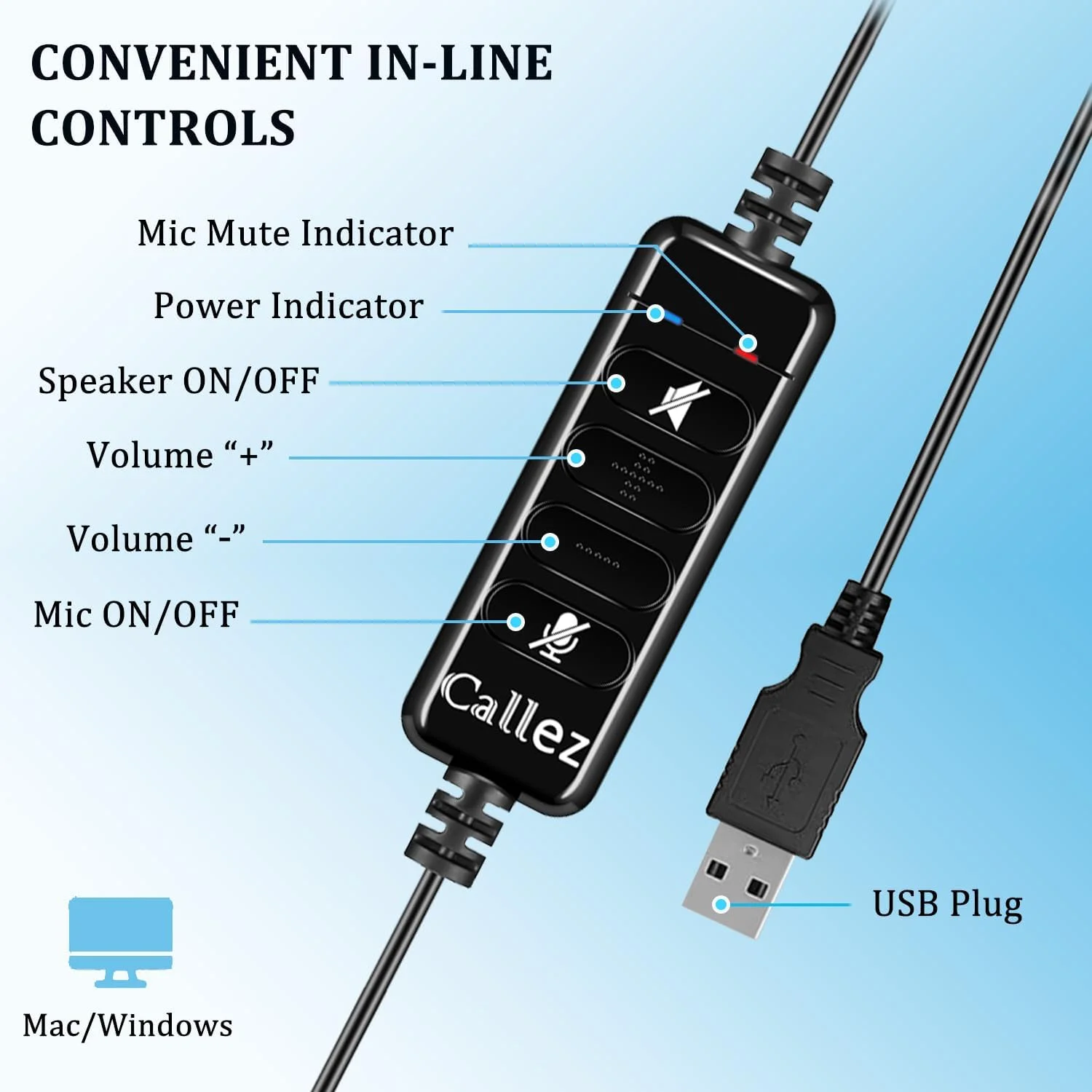 هدست USB کالز با میکروفون برای کامپیوتر، هدفون USB فوق العاده راحت با میکروفون حذف نویز برای لپ تاپ، کامپیوتر، مک، کسب و کار، اسکایپ، وبینار، دفتر کار، کار از راه دور