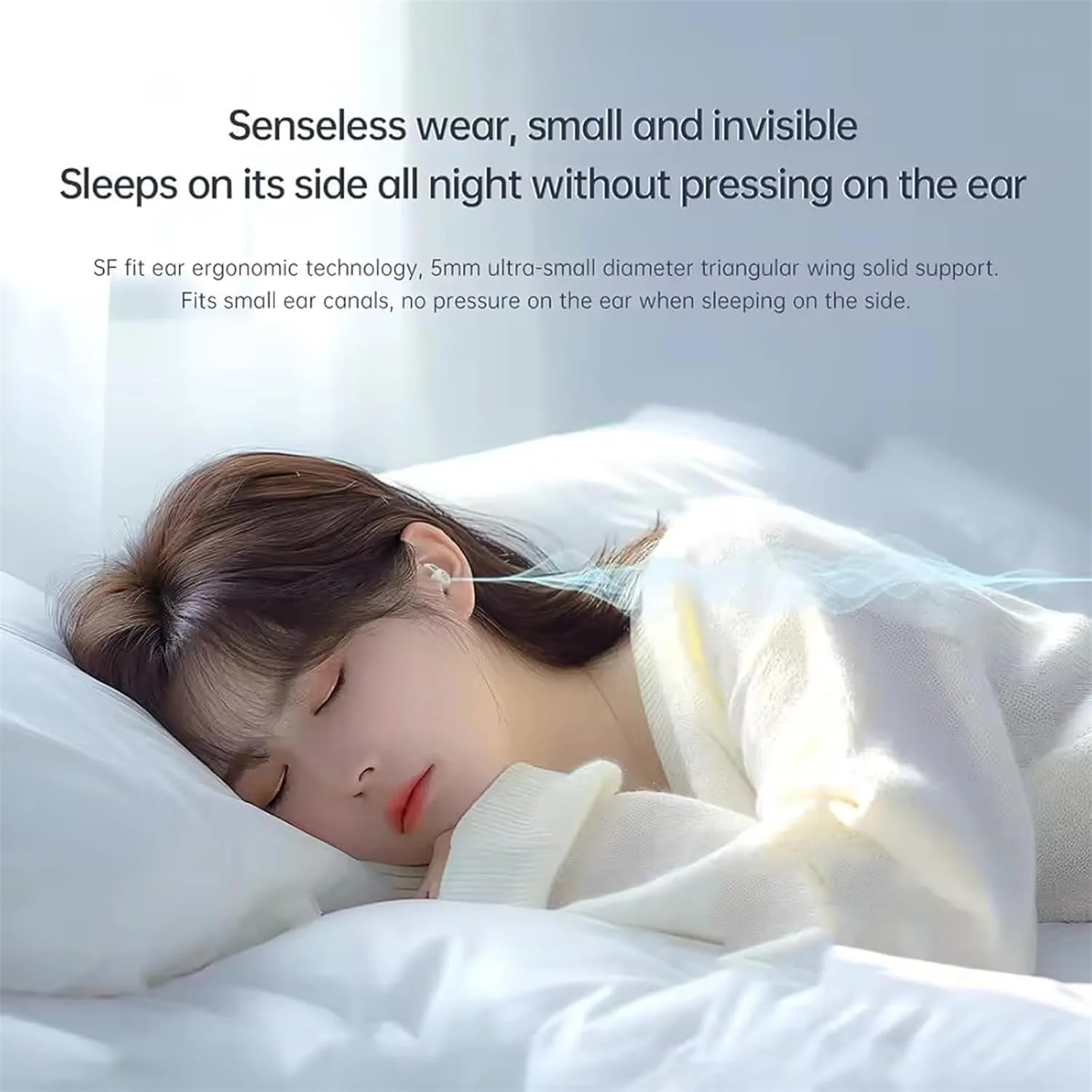 هدفون خواب لومون برای افراد پهلو خواب، هدفون های کوچک و راحت مسدود کننده صدا، هدفون های بی سیم بلوتوث 5.4 نامرئی، بدون درد، تجربه خواب آرام (سفید)
