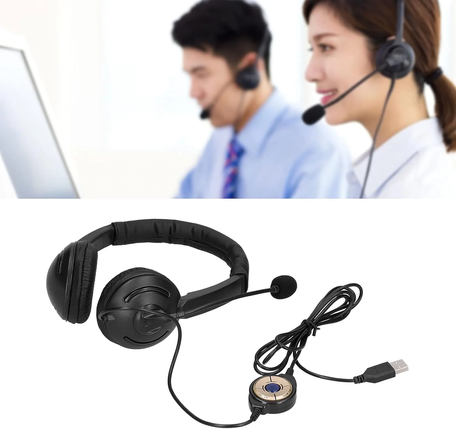 هدست ارتباطی، هدست تلفن USB با هدبند نرم، هدفون دیجیتال سیمی با میکروفون برای وبینار تجاری مرکز تماس