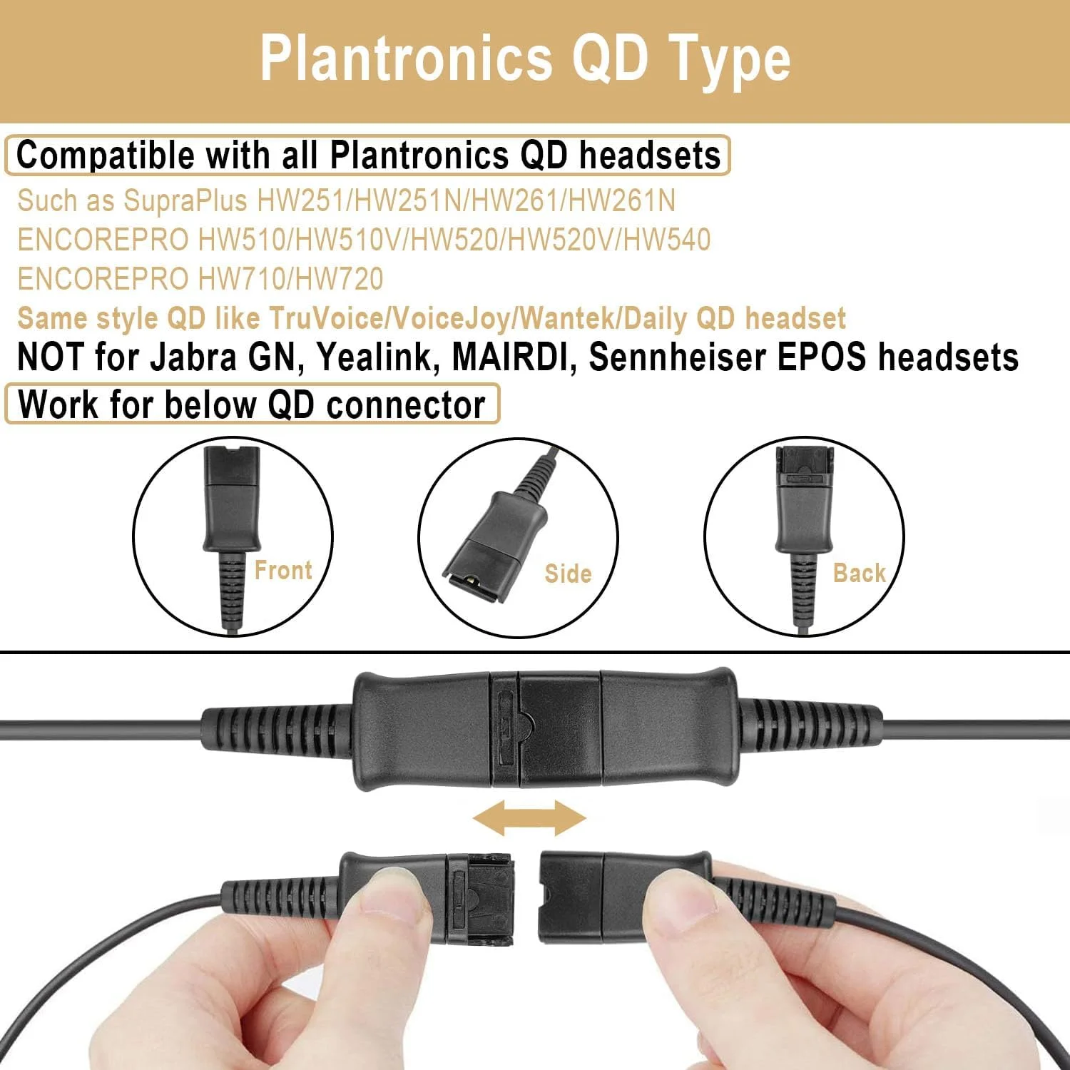 کابل آداپتور هدست QD به USB، کانکتور QD به سیم دوشاخه USB-A برای هدست سیمی با قطع سریع پلنترونیکس سازگار با کامپیوتر، لپ تاپ، رایانه شخصی، دسکتاپ، مک، UC، اسکایپ، Lync، سافت فون، ویندوز، لینوکس