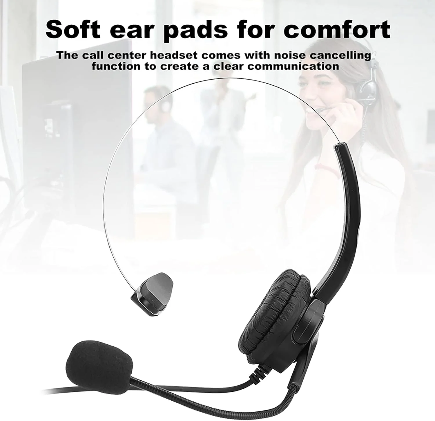 هدست مرکز تماس VELATEMOR با میکروفون، هدست یک گوشی حذف نویز با بوم 330 درجه میکروفون همه جهته 3.5 میلی متری، مناسب برای راننده خودرو، کامپیوتر خانگی