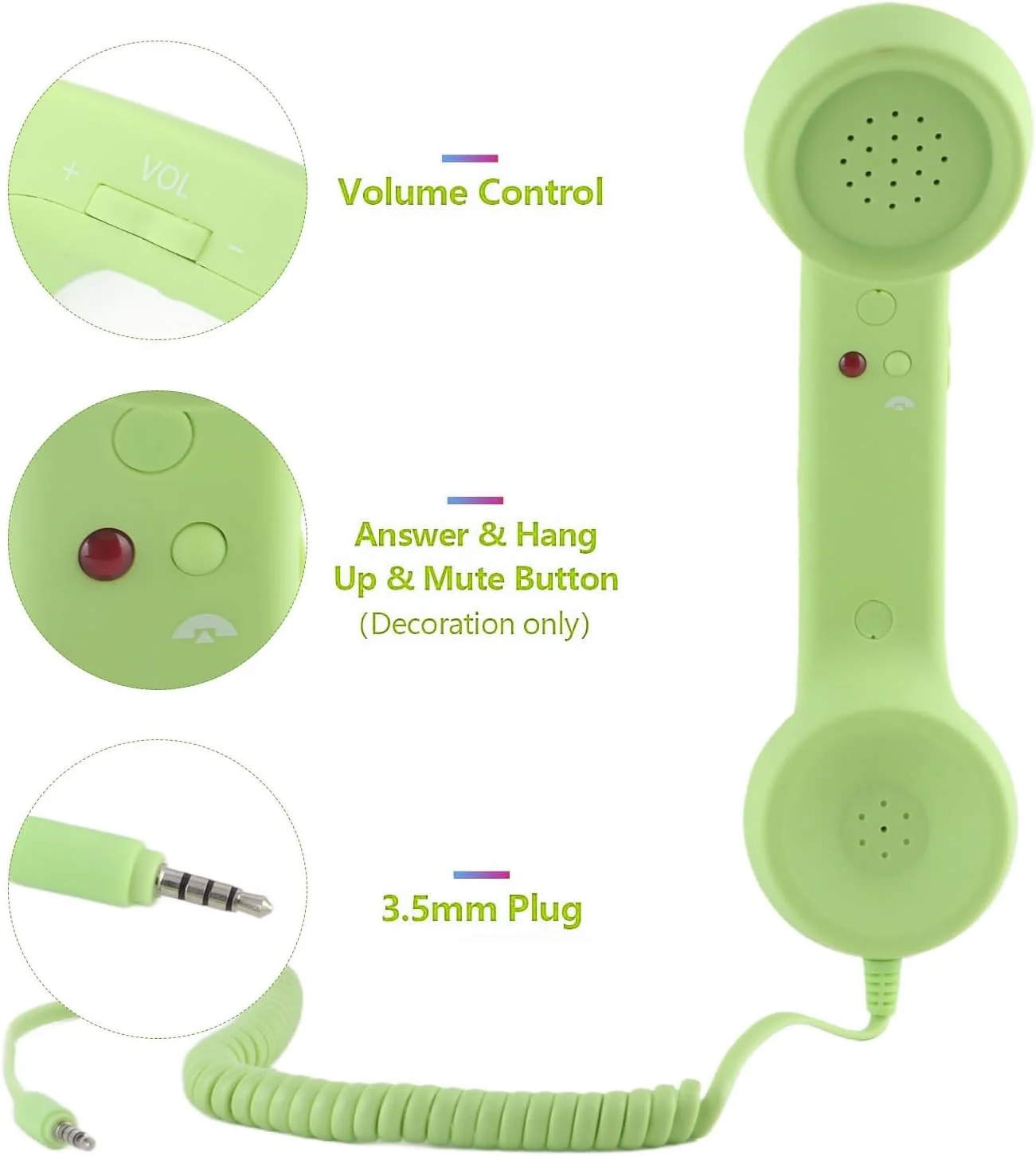 گوشی تلفن همراه رترو Denash، گوشی تلفن همراه قدیمی USB C با جک 3.5 میلیمتری، هدفون لپتاپ قابل حمل، هدست کامپیوتر برای تماس راحت (سبز) گوشی تلفن همراه رترو Denash، گوشی تلفن همراه قدیمی USB C با جک 3.5 میلیمتری، هدفون لپتاپ قابل حمل، هدست کامپیوتر برای تماس راحت (سبز)