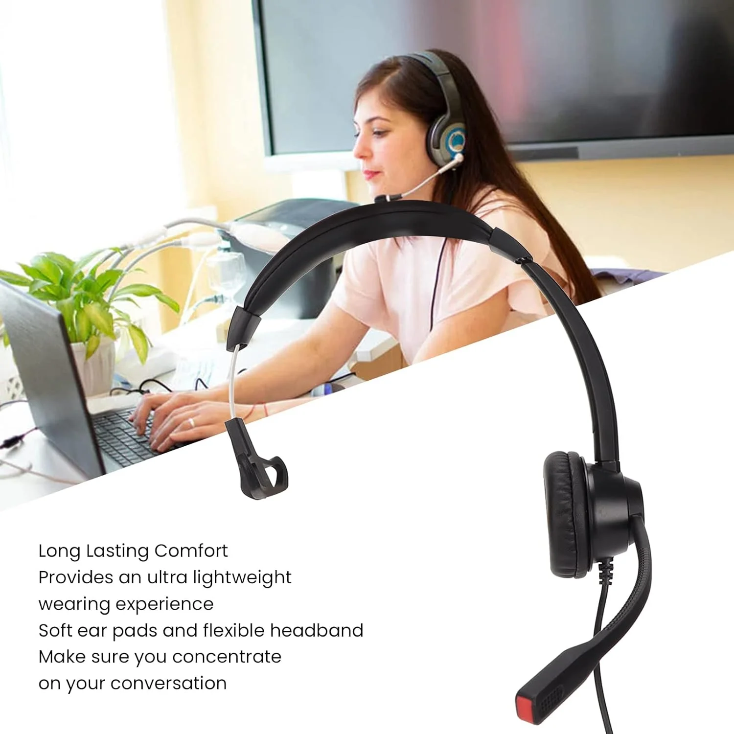 هدست یک گوشی با جک RJ9، طراحی مستحکم، میکروفون حذف نویز، اتصال آسان و بدون نیاز به نصب، مناسب برای دفتر کار