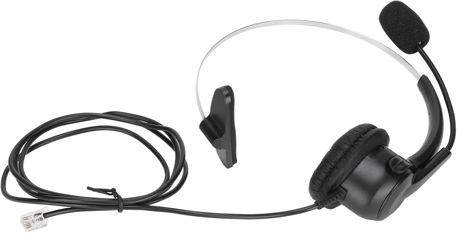 هدست تلفن GLOGLOW RJ9 با حذف نویز و میکروفون قابل تنظیم برای مرکز تماس، میکروفون انعطاف پذیر برای کارمندان تلفن، مشکی