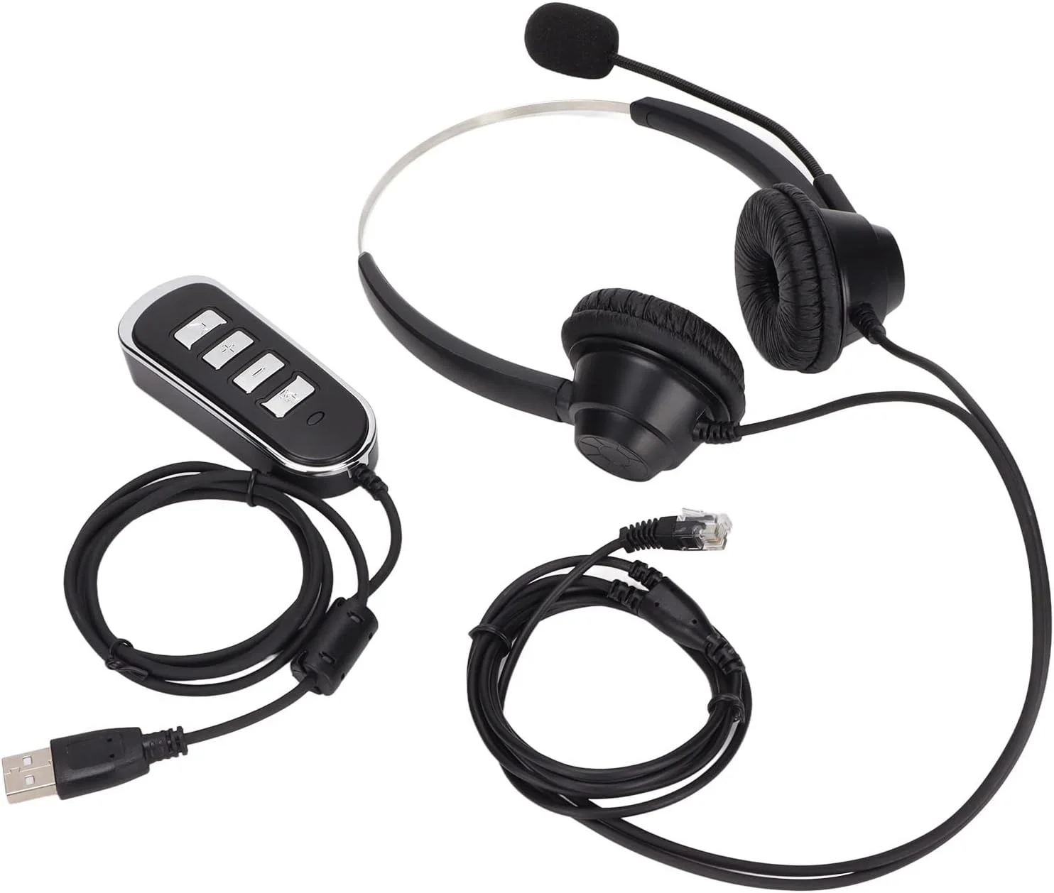 هدست تلفن دو گوش، هدفون تلفن، هدفون با دوشاخه RJ9، کارت صدای USB، با میکروفون HD، کاهش نویز، مناسب برای مراکز تماس، خانه