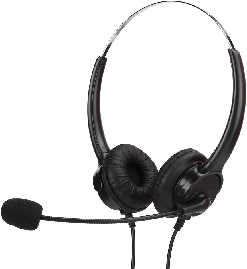 هدست تلفن سیم دار XUMIUZIY با میکروفون حذف نویز، هدست دو گوشی کامپیوتر رومیزی سیمی + میکروفون انعطاف پذیر و چرخشی