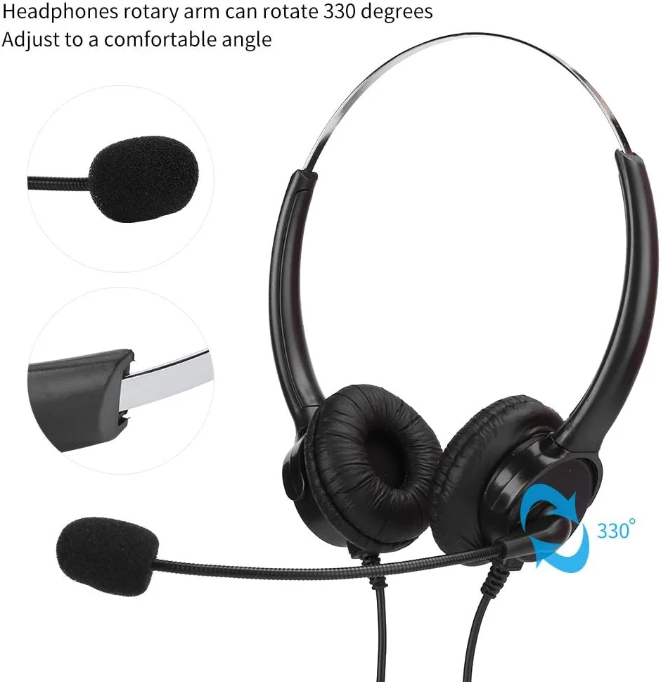 هدست تلفن سیم دار XUMIUZIY با میکروفون حذف نویز، هدست دو گوشی کامپیوتر رومیزی سیمی + میکروفون انعطاف پذیر و چرخشی