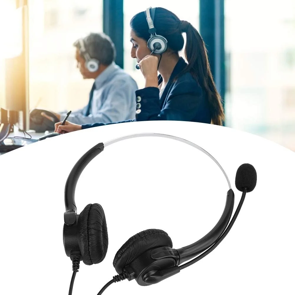 هدست تلفن سیم دار XUMIUZIY با میکروفون حذف نویز، هدست دو گوشی کامپیوتر رومیزی سیمی + میکروفون انعطاف پذیر و چرخشی