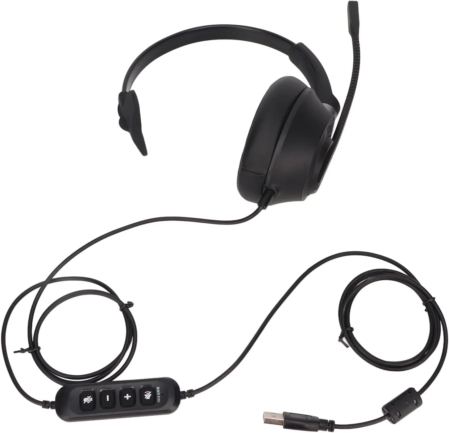 هدست تجاری تک گوش Denash، هدست USB مشکی با قابلیت تنظیم صدا، میکروفون بی‌صدا و انعطاف‌پذیر، مناسب برای مراکز تماس، کامپیوترهای شخصی و استفاده خانگی