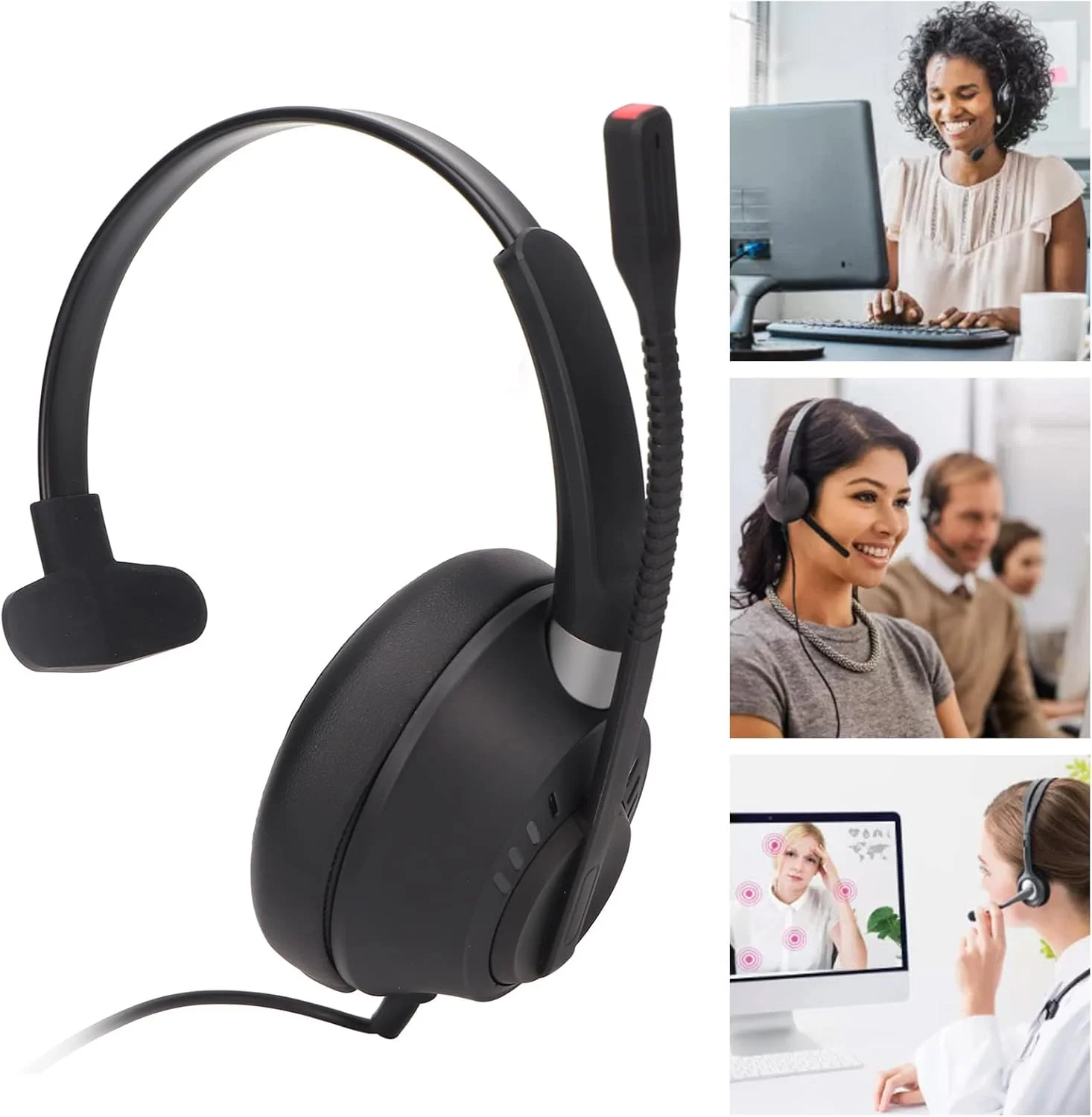 هدست تجاری تک گوش Denash، هدست USB مشکی با قابلیت تنظیم صدا، میکروفون بیصدا و انعطافپذیر، مناسب برای مراکز تماس، کامپیوترهای شخصی و استفاده خانگی هدست تجاری تک گوش Denash، هدست USB مشکی با قابلیت تنظیم صدا، میکروفون بیصدا و انعطافپذیر، مناسب برای مراکز تماس، کامپیوترهای شخصی و استفاده خانگی