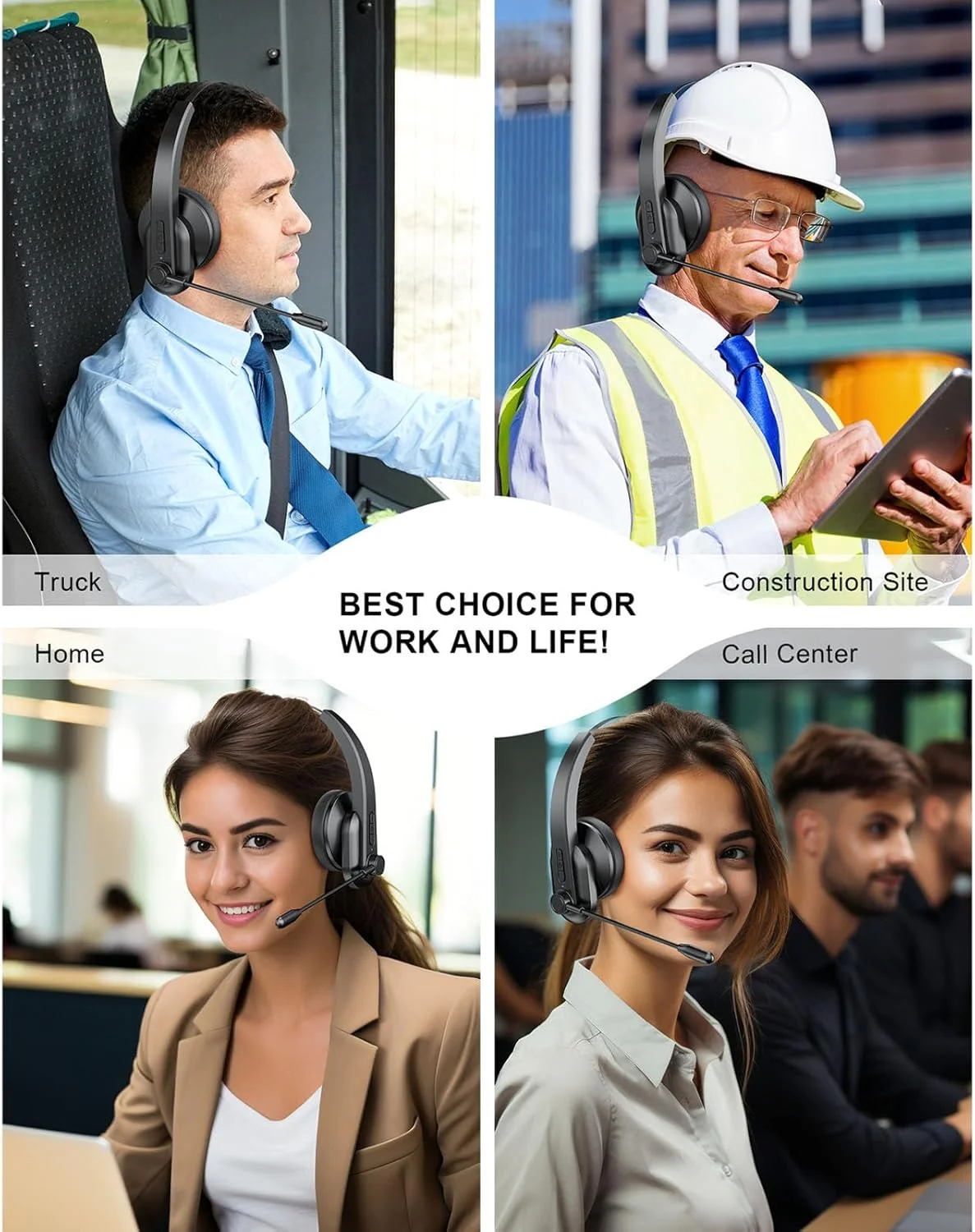 هدست تلفن همراه بی سیم Jiawu با میکروفون حذف نویز هوش مصنوعی، برد بی سیم 10 متری برای تماس های تلفنی و رایانه ای [مشکی]