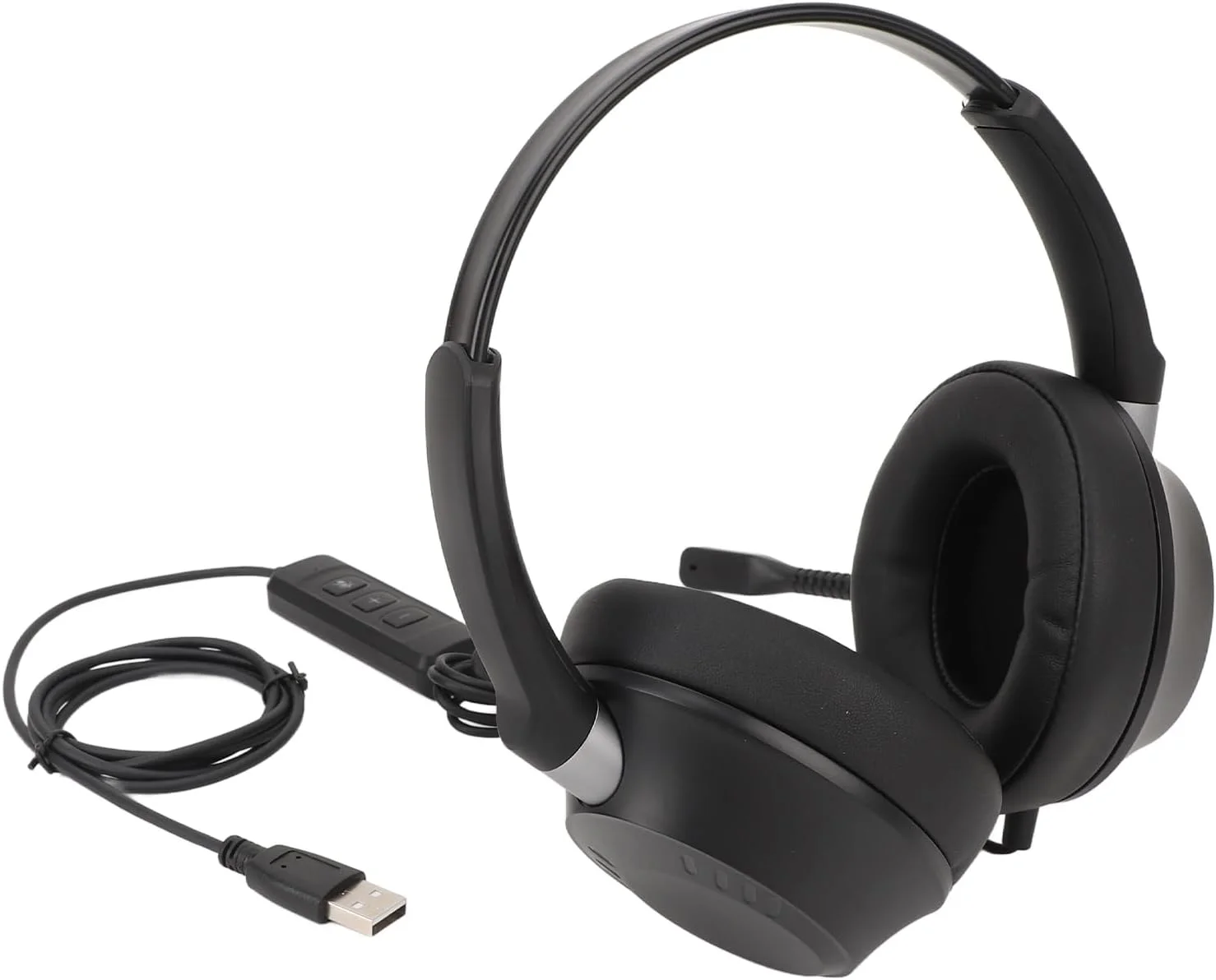 هدست تلفن با میکروفون حذف نویز، هدست تلفن مرکز تماس دو گوش با آداپتور USB، برای کامپیوتر شخصی، لپ تاپ