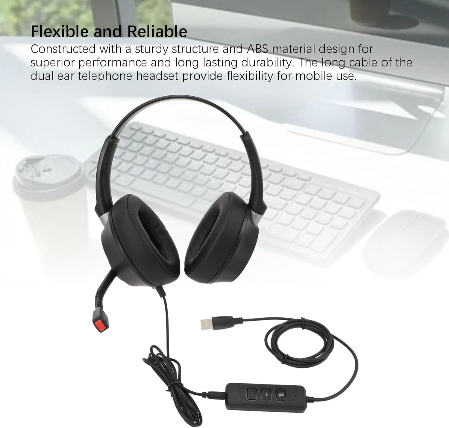 هدست تلفن با میکروفون حذف نویز، هدست تلفن مرکز تماس دو گوش با آداپتور USB، برای کامپیوتر شخصی، لپ تاپ