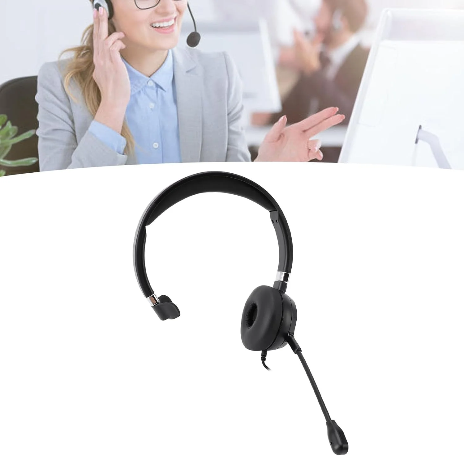 هدست تلفن XUMIUZIY، اتصال USB تک گوش با میکروفون HD قابل تنظیم برای مکالمات واضح در محیط های پر سر و صدا، بالشتک های نرم گوشی و انعطاف پذیر