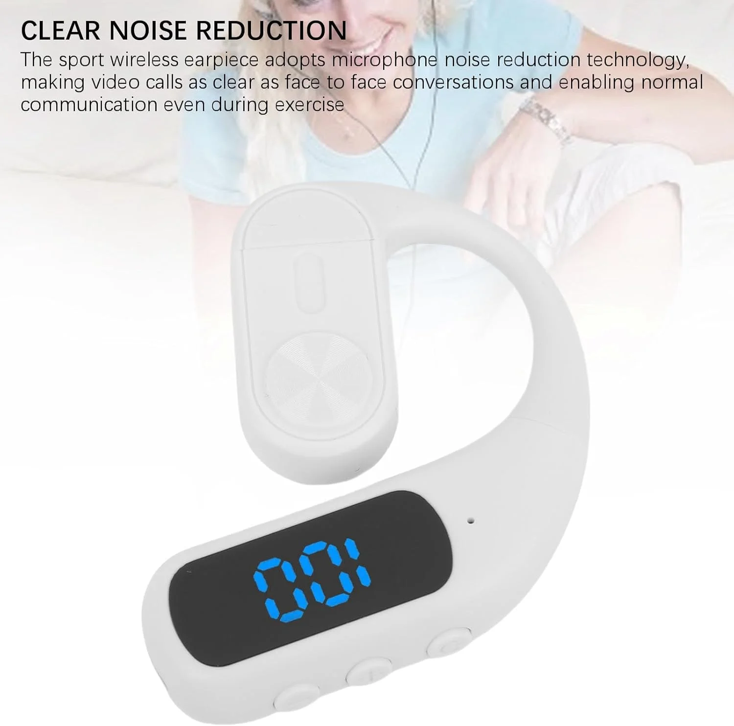 هندزفری بلوتوثی تکی استریو با نمایشگر دیجیتال و میکروفون حذف نویز، مناسب کار و جلسات اداری - یک عدد (سفید)